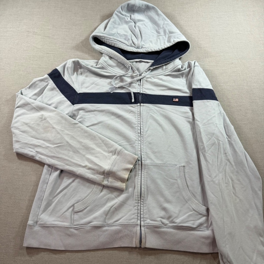 Polo Ralph Lauren Zip Hoodie Mens L Grey Good American Flag Stripe Sweatshirt